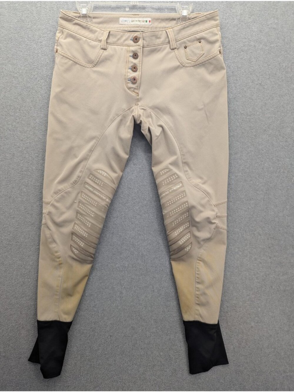 Animo Breeches Womens 44 Beige Riding Silicone Knee Grip Ankle Made Italy